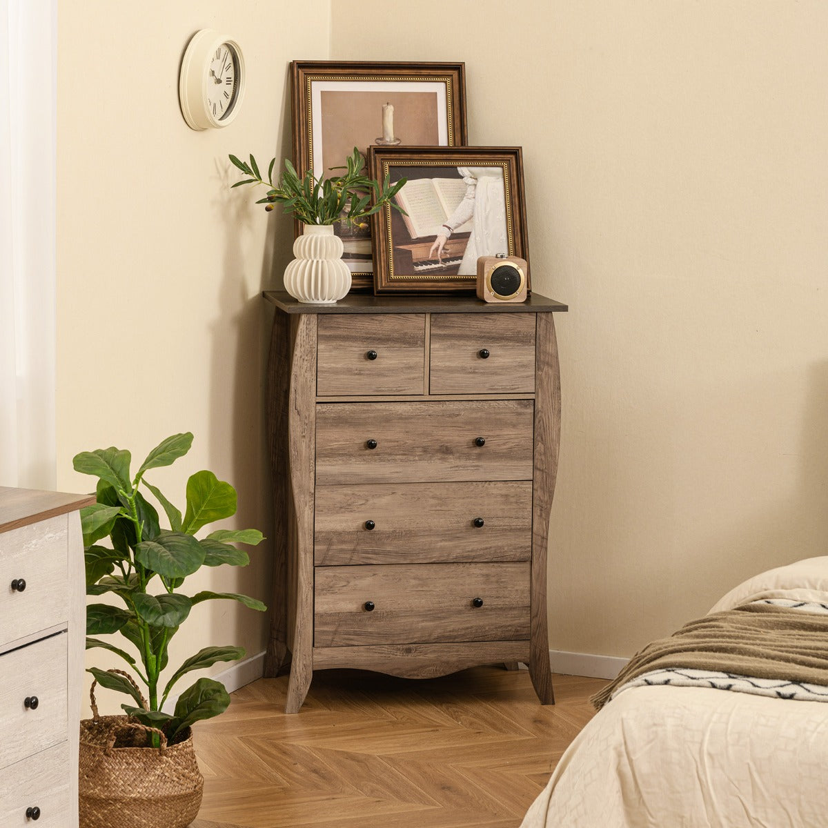 LIVSK Rustieke Commode met 5 Lades - Hoogwaardige Materialen - Inclusief Anti-kantelset - Duurzaam en Stijlvol - Bruin