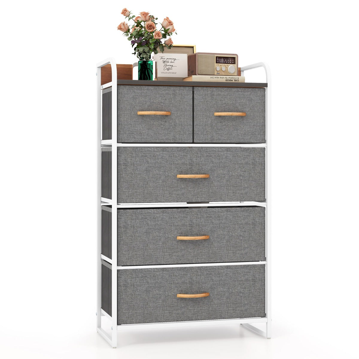 LIVSK Opvouwbare Ladekast - 5 Verwijderbare Lades - Stalen Frame - MDF-blad - Ondersteuning tot 10 kg - 58 x 30 x 100 cm - Zoals