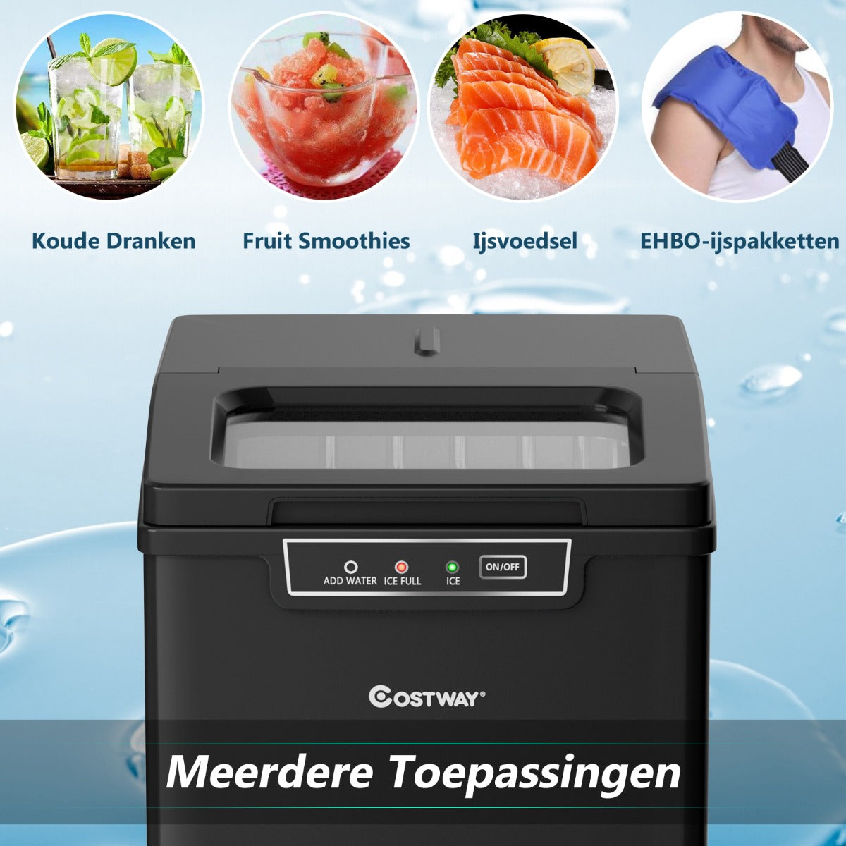 LIVSK IJsblokjesmachine - Produceert 9 IJsblokjes in 8 Minuten - Tot 12 kg per Dag - Compact en Draagbaar - Zwart