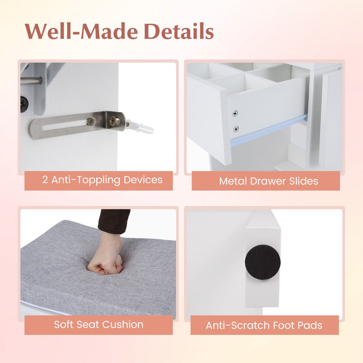 Livsk costway compacte kaptafel met spiegel en verlichting met drie kleurenverlichtingsmodi 4