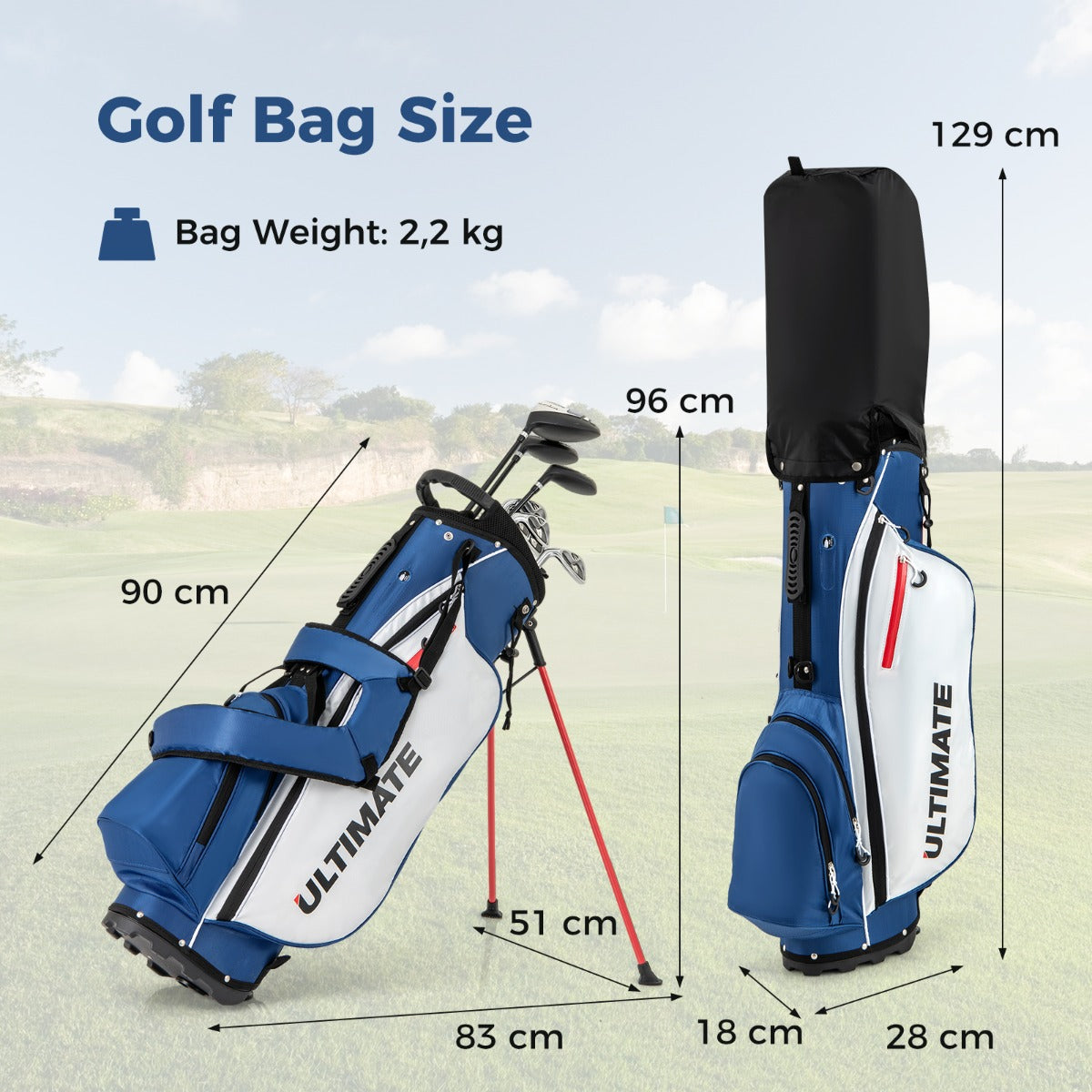 LIVSK Complete Golfset voor Linkshandige Heren - Inclusief Driver, IJzers en Putter - Draagbare Standtas met Regenhoes - Blauw