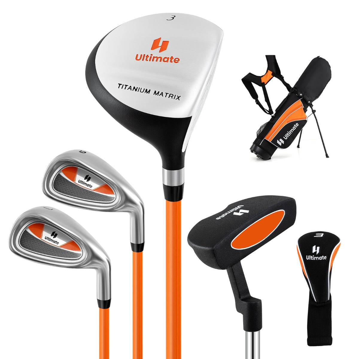 LIVSK Complete Golfclubset voor Kinderen 11-13 jaar - Inclusief Draagbare Golftas en Regenhoes - Optimale Speelbaarheid - Oranje