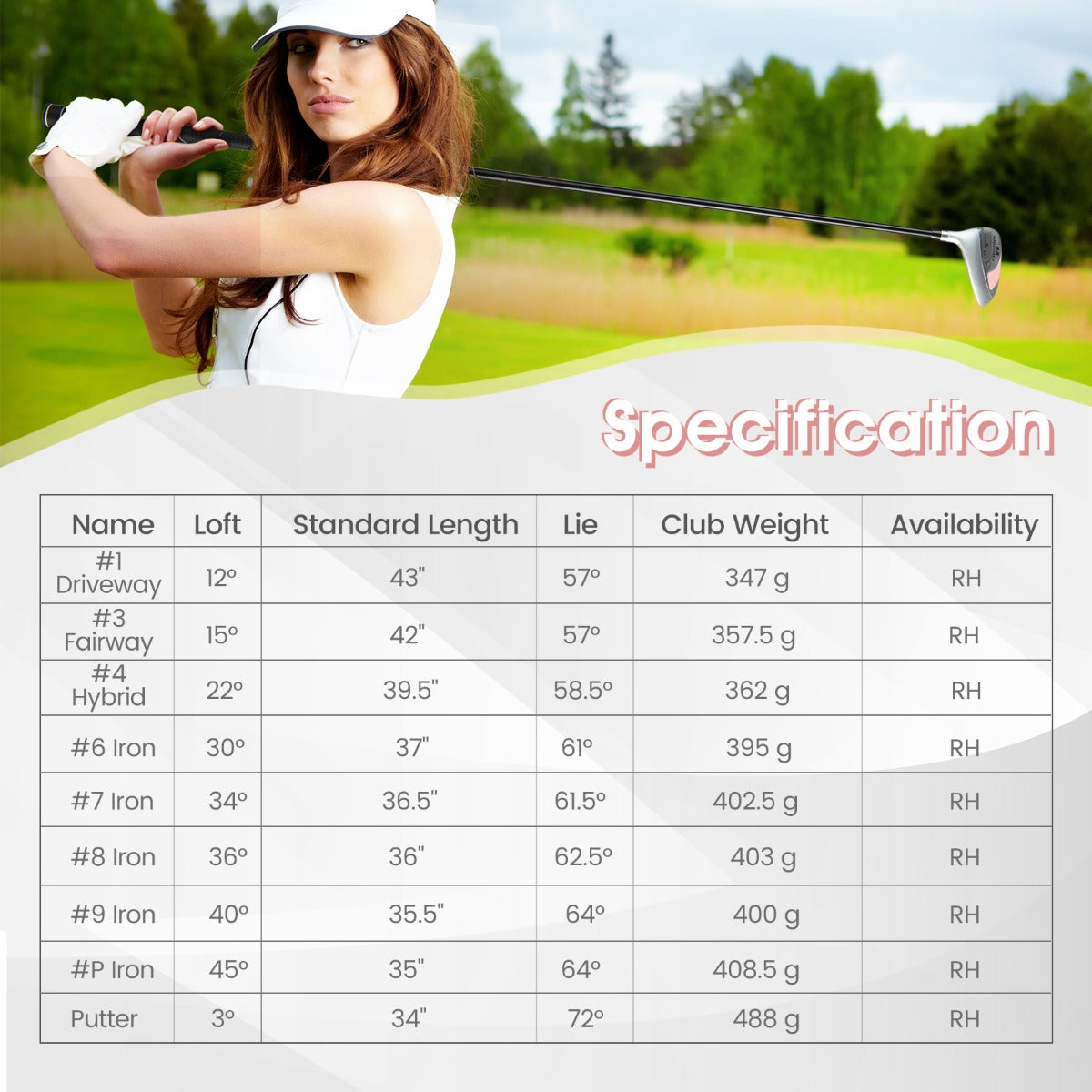 LIVSK Dames Golfclubset - Complete 9-delige Set met Driver, Fairway, Hybride, Ijzers en Putter - Laag Zwaartepunt - Roze