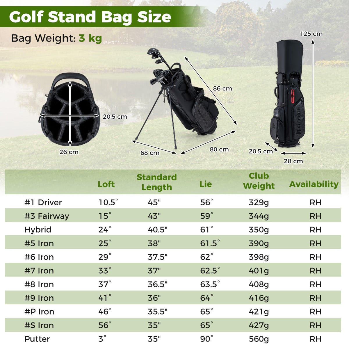 Livsk costway complete golfset voor heren 11 clubs regenhoes en opvouwbare standaard 1 1