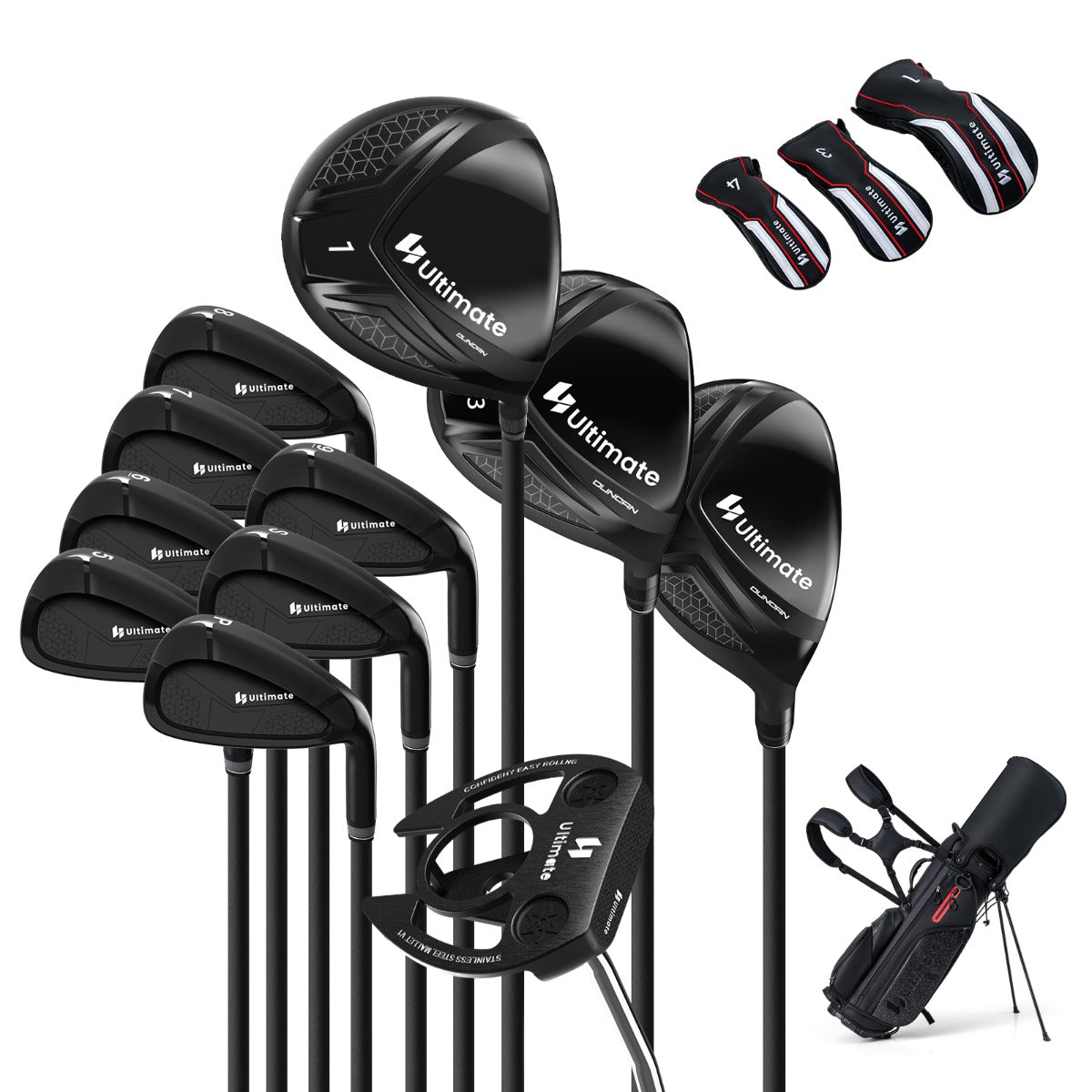 Livsk costway complete golfset voor heren 11 clubs regenhoes en opvouwbare standaard