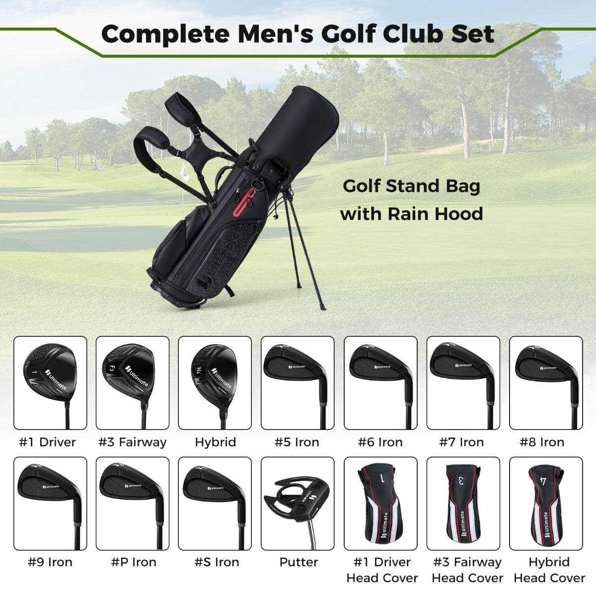 Livsk costway complete golfset voor heren 11 clubs regenhoes en opvouwbare standaard 2