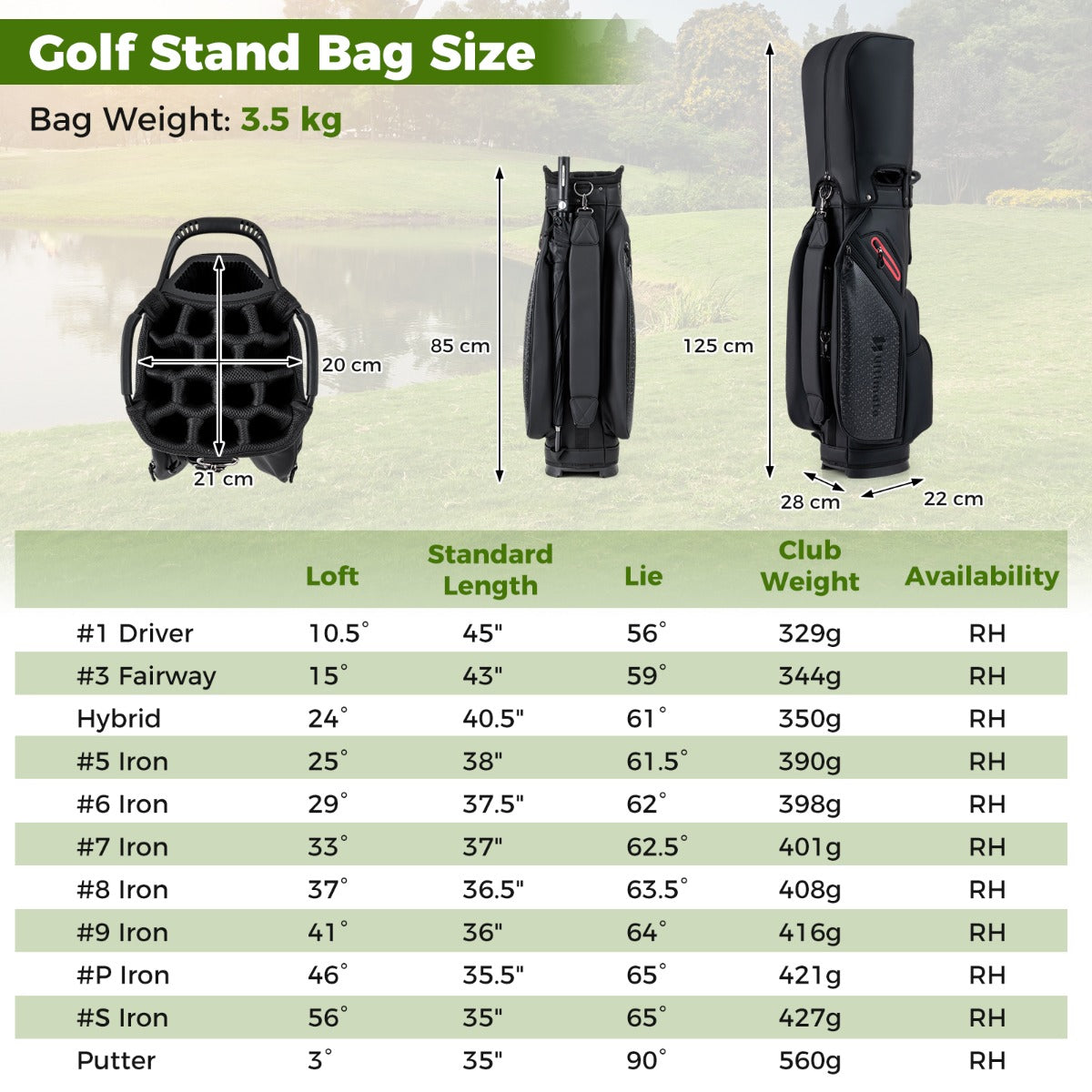 Livsk costway complete golfset voor heren bestaande uit 11 clubs regenhoezen en een opvouwbare standaard 1 1