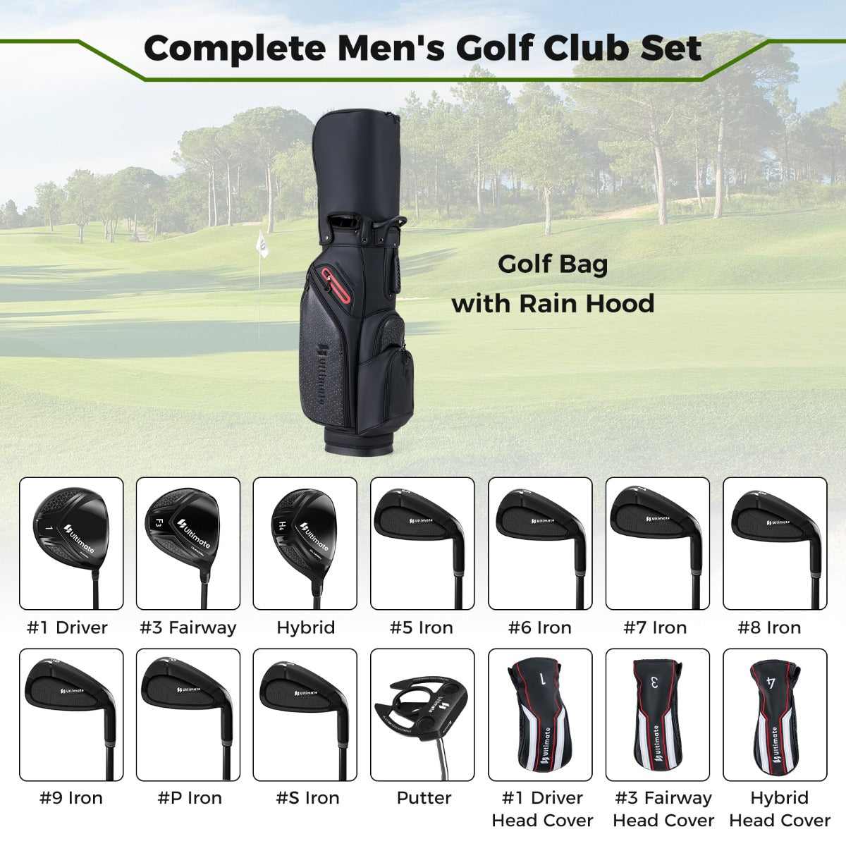 Livsk costway complete golfset voor heren bestaande uit 11 clubs regenhoezen en een opvouwbare standaard 2