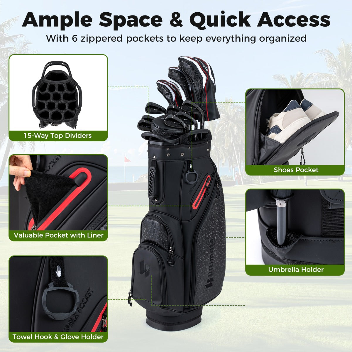 Livsk costway complete golfset voor heren bestaande uit 11 clubs regenhoezen en een opvouwbare standaard 4