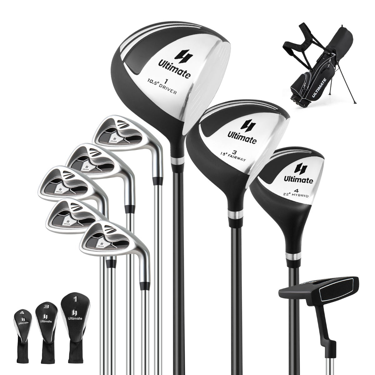LIVSK Complete Heren Golf Clubset - 9-delig met Aluminium Driver en Lichte Golftas - Gebruiksvriendelijk - Zwart