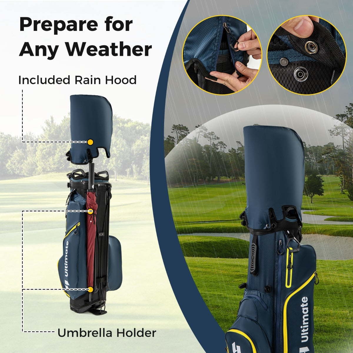 LIVSK 15-delige Golfset voor Heren - Graphite Shafts - Cavity Back IJzers - Mallet Putter - Golftas met Statief - Geel +