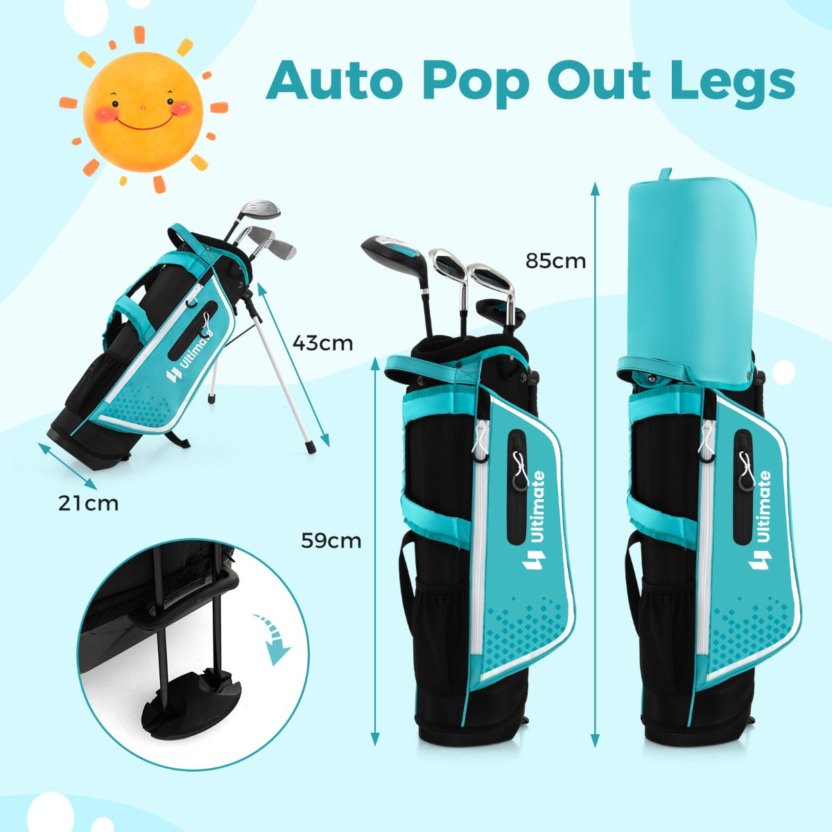 LIVSK Complete Junior Golfclubs Set voor Kinderen 5-7 Jaar - Inclusief #3 Fairway, #7 & S Ijzers, Putter - Driepootstas met