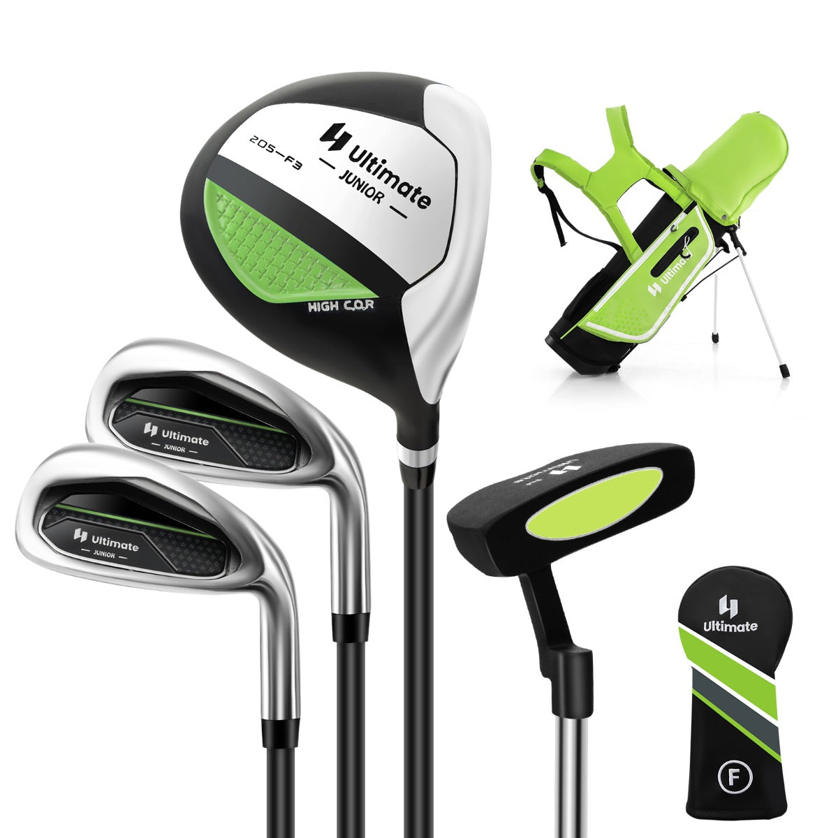 LIVSK Complete Junior Golfclubs Set voor Kinderen 5-7 Jaar - Driepoottas met Regenkap - Lichtgewicht - Blauw/Groen/Roze