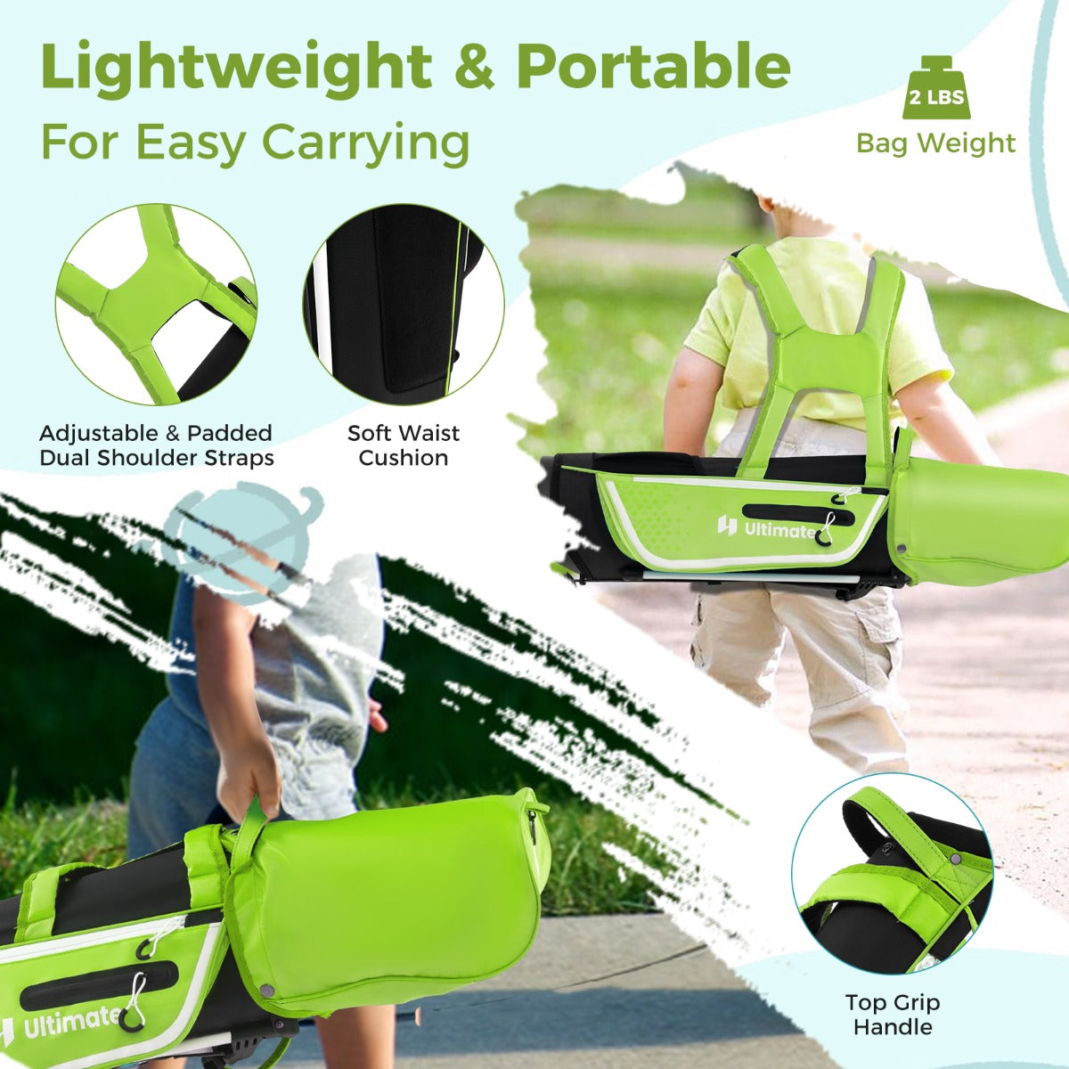 LIVSK Complete Junior Golfclubs Set voor Kinderen 5-7 Jaar - Driepoottas met Regenkap - Lichtgewicht - Blauw/Groen/Roze