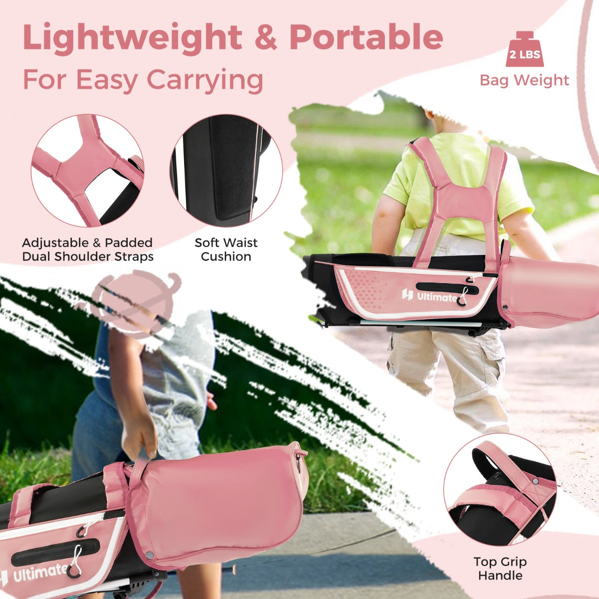 LIVSK Junior Golfset voor Kinderen 5-7 Jaar - Driepoottas met Regenkap - Lichtgewicht - Inclusief Fairway en Ijzers -