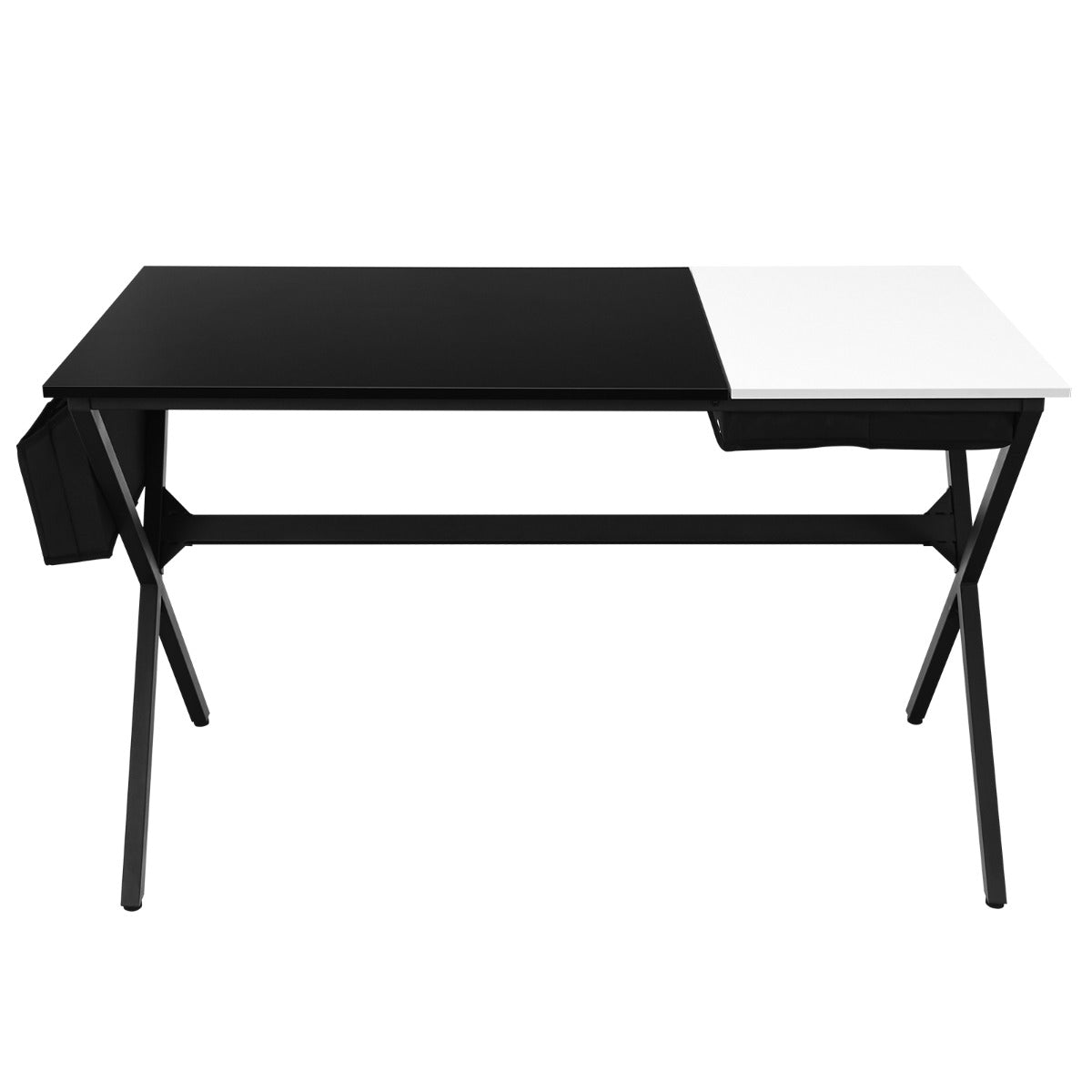 LIVSK Computerbureau met Inklapbare Lade en Opbergzak - Stevig X-vormig Frame - Ruim Werkblad 120 x 60 cm - Zwart/Wit