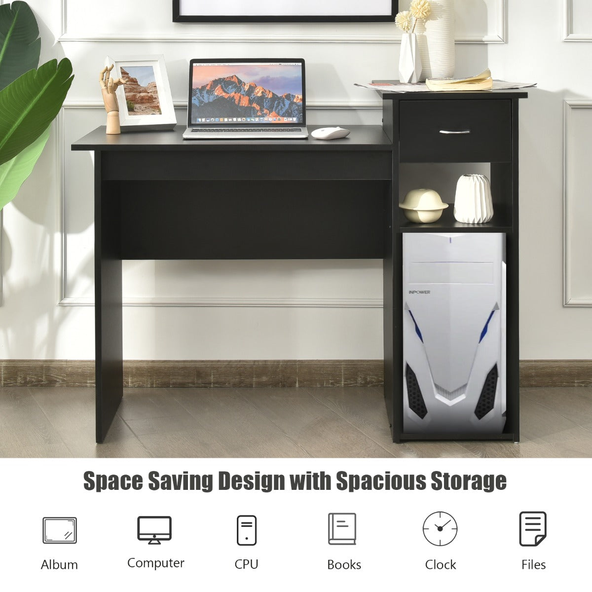 LIVSK Multifunctioneel Bureau met Opslag - Stevig MDF - Compact Ontwerp - Ideaal voor Thuis en Kantoor - Zwart