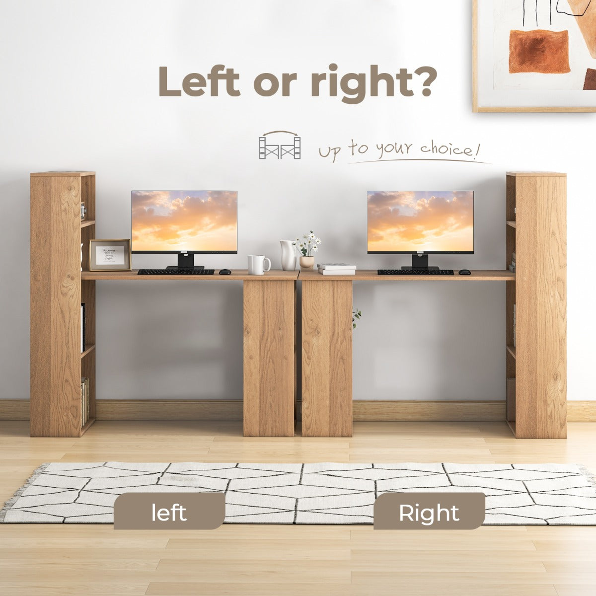 LIVSK Computerbureau met Boekenkast - Ruime Opbergruimte - Verwijderbare Plank - Duurzaam en Stabiel - 122 x 51 x 122 cm - Natuur