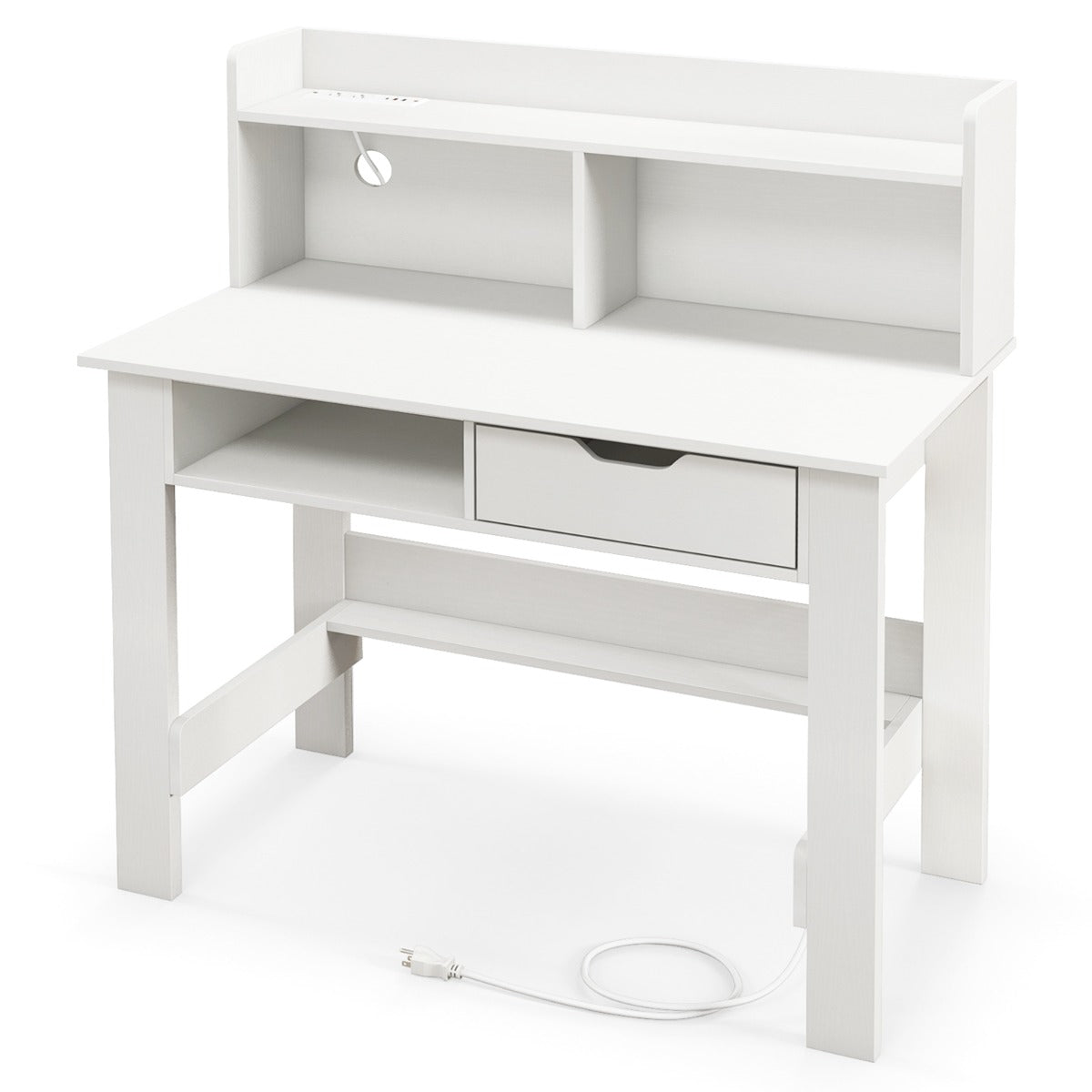 LIVSK Computerbureau met Oplaadstation - 2 Stopcontacten - USB & Type-C Poorten - Grote Lade - 56 x 95 x 109,5 cm - Wit