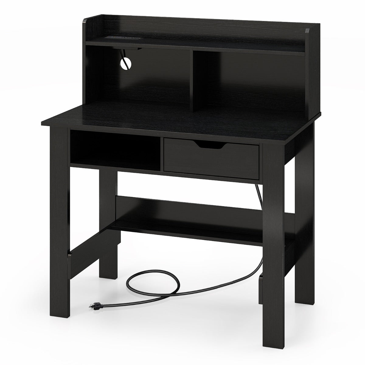 LIVSK Computerbureau met Oplaadstation - 2 Stopcontacten - USB & Type-C Poorten - Grote Lade - Wit/Zwart