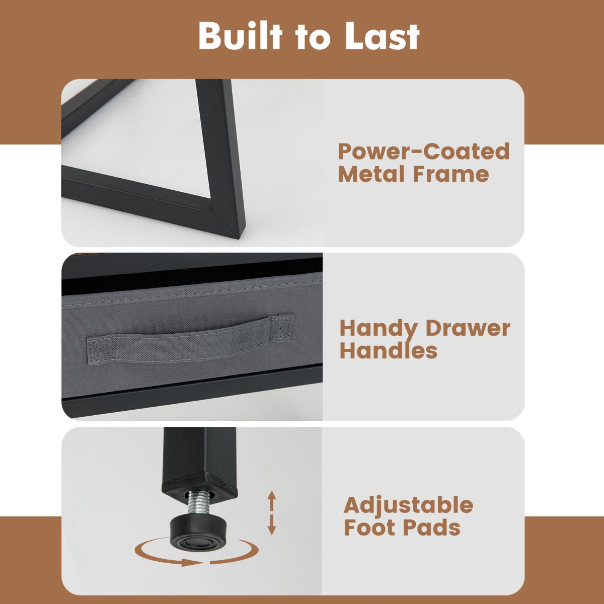 Livsk costway computerbureau met stopcontacten kaptafel en kruk met monitorstandaard linnenkasten bruin 5