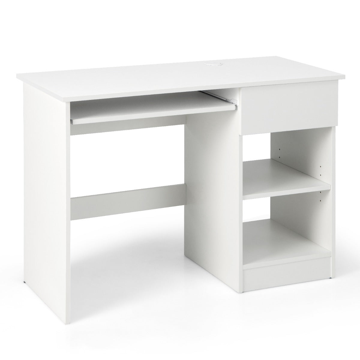 LIVSK Multifunctioneel Bureau met Toetsenbordlade - Verstelbare Plank en Opberglade - Tot 95 kg - Wit