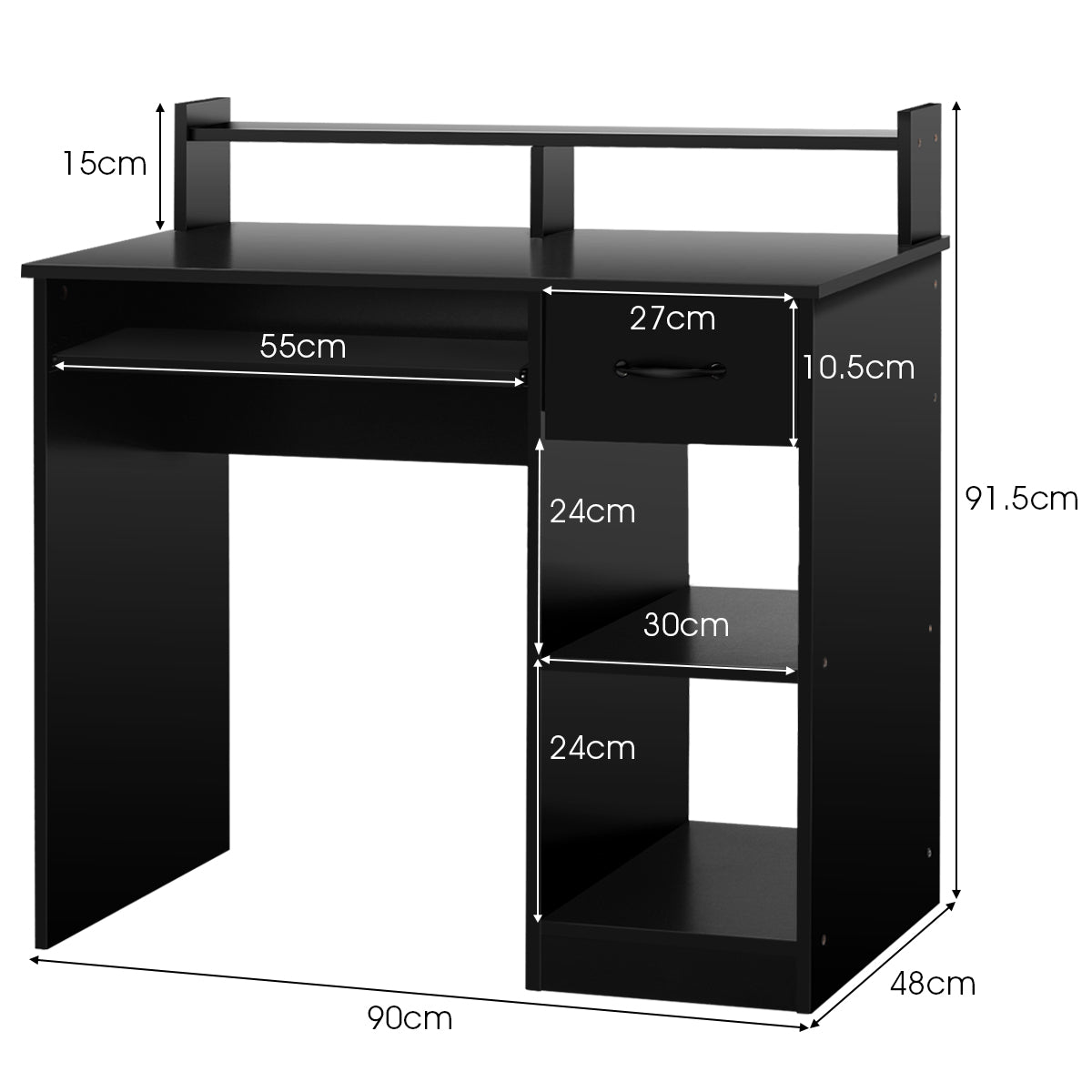 LIVSK Computerbureau met Opberglade - Compact en Stabiel - Uitschuifbare Toetsenbordlade - Extra Planken - 90 x 48 x 91,5 cm -