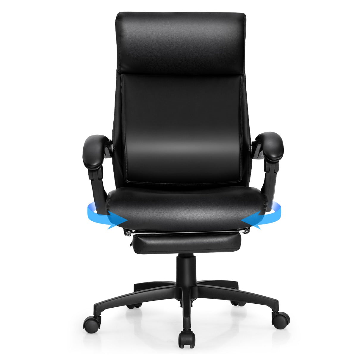 LIVSK Managersstoel - Ergonomisch met Hoofdsteun en Inklapbare Voetensteun - Verstelbaar - Tot 150 kg - PVC-leer - Zwart