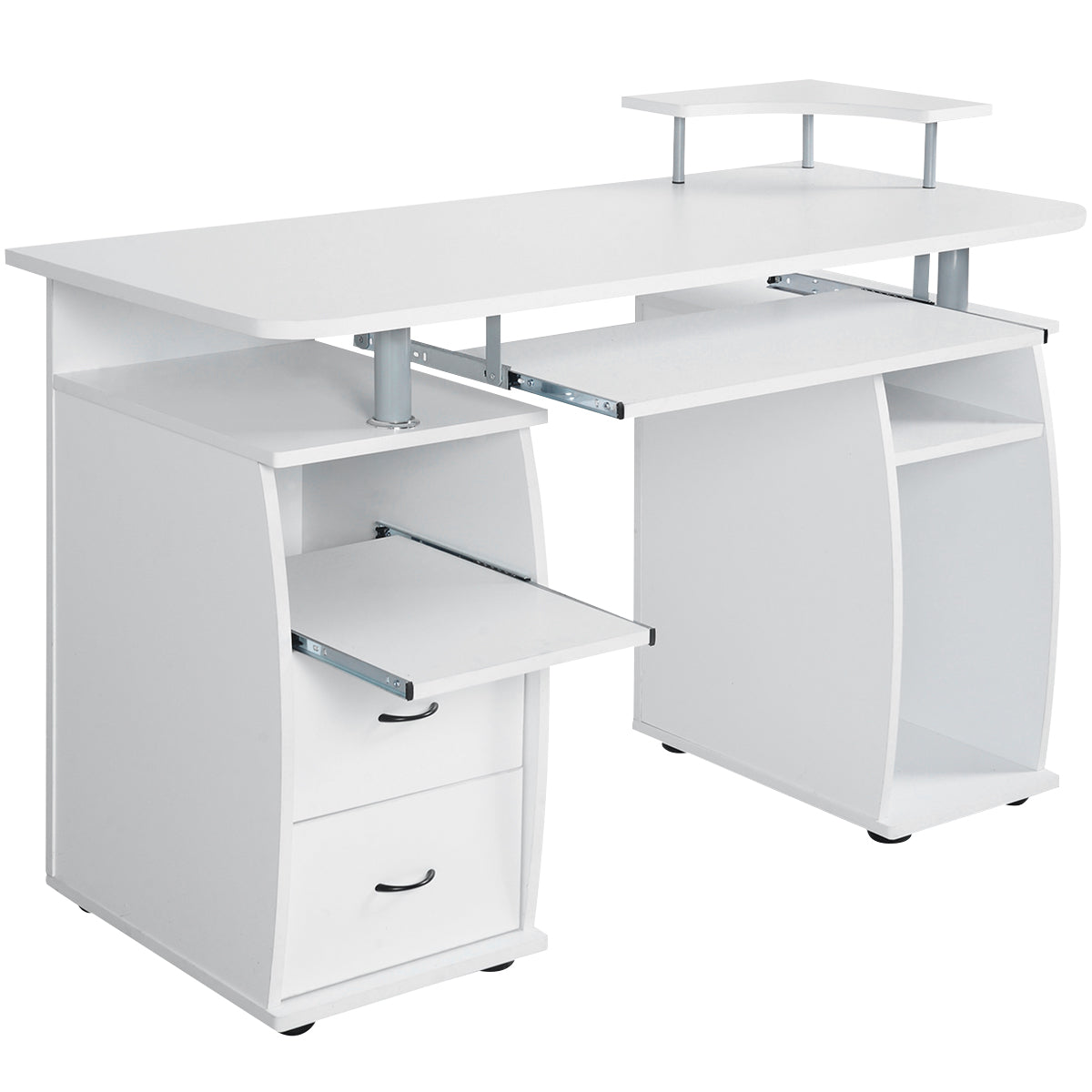 LIVSK Computertafel met Toetsenbordlade en Printerplank - Hoogwaardig MDF - 2 Lades - Stabiel - 120 x 55 x 85 cm - Wit