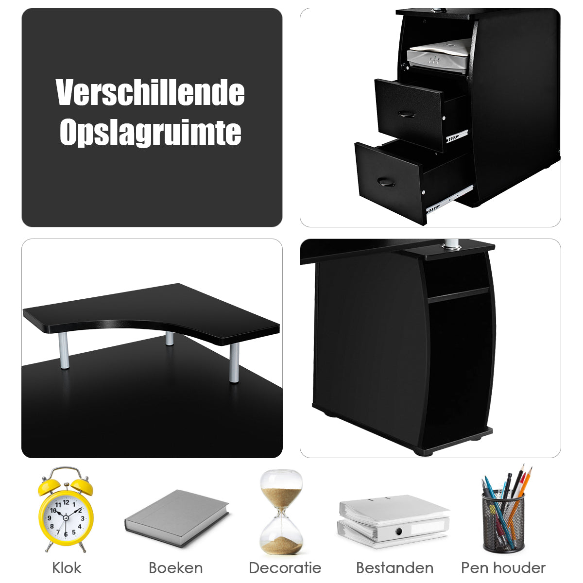 LIVSK Computertafel - Bureau met Toetsenbordlade en Printerplank - 120 x 55 x 85 cm - Gemakkelijk te monteren - Zwart