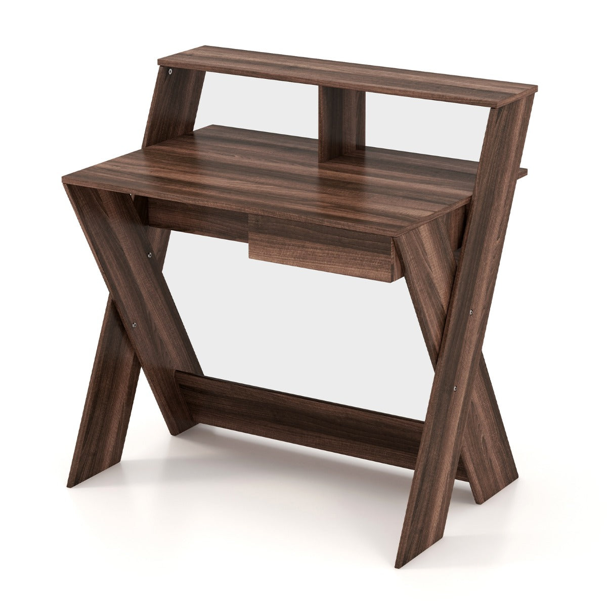 LIVSK Bureau met Monitorverhoging - Ergonomisch Design - Uittrekbare Lade - Ruim Werkblad - Voor Thuis en Kantoor - Walnoot