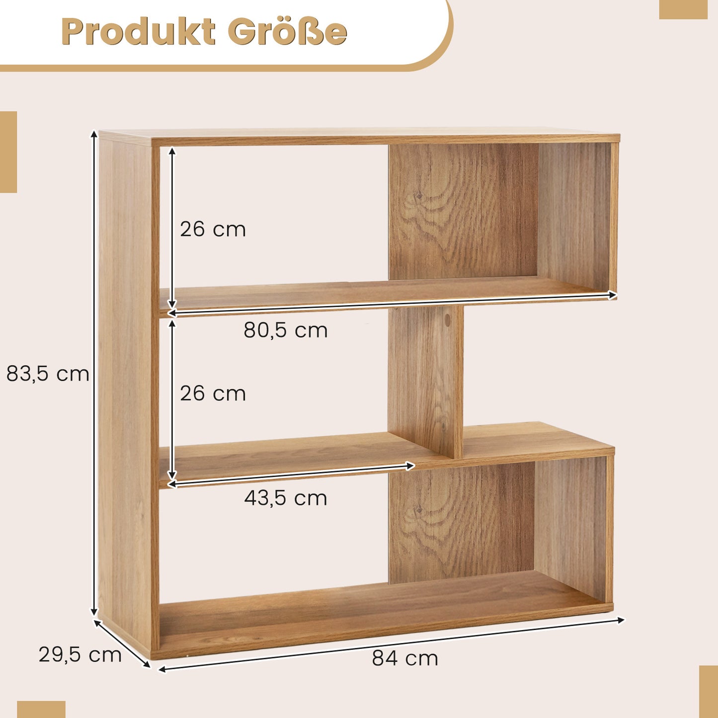 LIVSK Boekenplank met Kantelbeveiliging - Uniek Concave Design - 3 Ruime Planken - Duurzaam Hout - 84 x 29,5 x 83,5 cm -