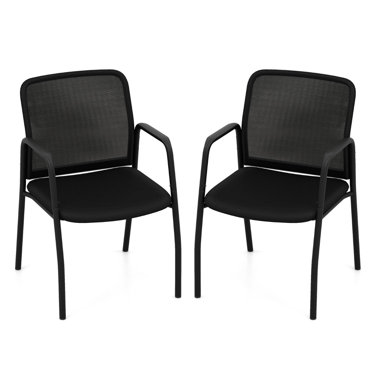 LIVSK Wachtkamerstoelen Set van 2 - Ergonomisch Design met Mesh Rugleuning - Gevoerde Zitting - Tot 150 kg - Zwart