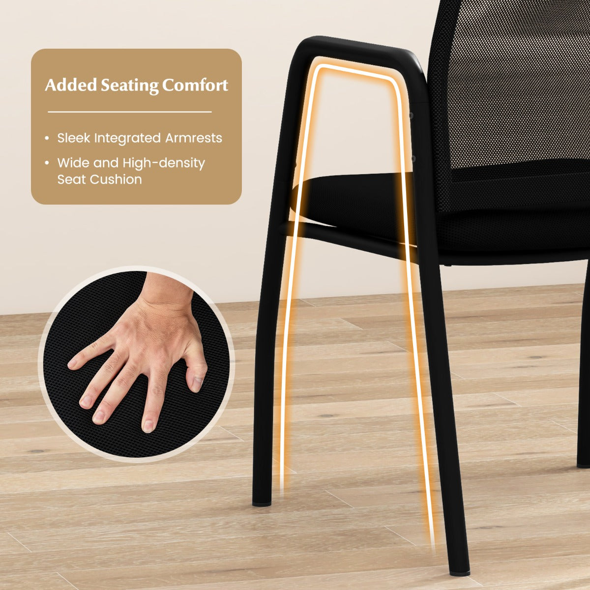 LIVSK Wachtkamerstoelen Set van 2 - Ergonomisch Design met Mesh Rugleuning - Gevoerde Zitting - Tot 150 kg - Zwart