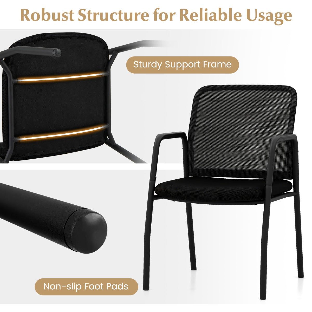 LIVSK Wachtkamerstoelen Set van 2 - Ergonomisch Design met Mesh Rugleuning - Gevoerde Zitting - Tot 150 kg - Zwart