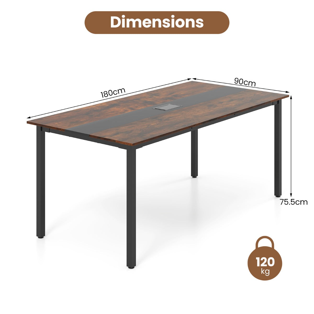 Livsk costway conferentietafel vergadertafel 180 x 90 cm rechthoekige seminarwerktafel met kabelmanagement voor kantoor vergaderruimte 2
