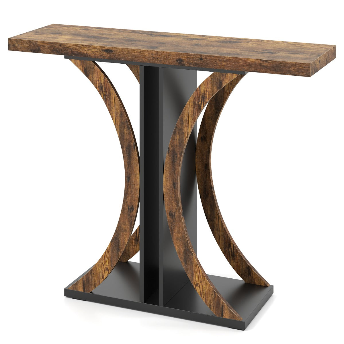 Livsk costway console 100 cm rechthoekige haltafel met geometrisch onderstel industriele salontafel achter de bank haltafel bruin 1