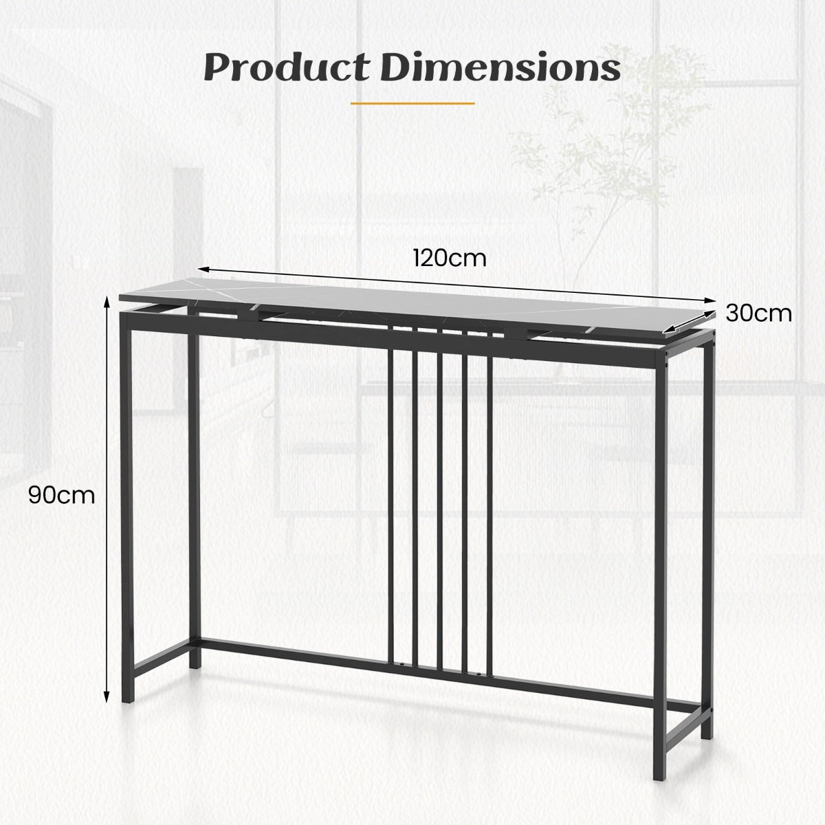 Livsk costway console tafel kunstmarmer bank tafel moderne entree tafel vrijstaande dunne entree tafel smalle bijzettafel zwart 120x30x90cm 2