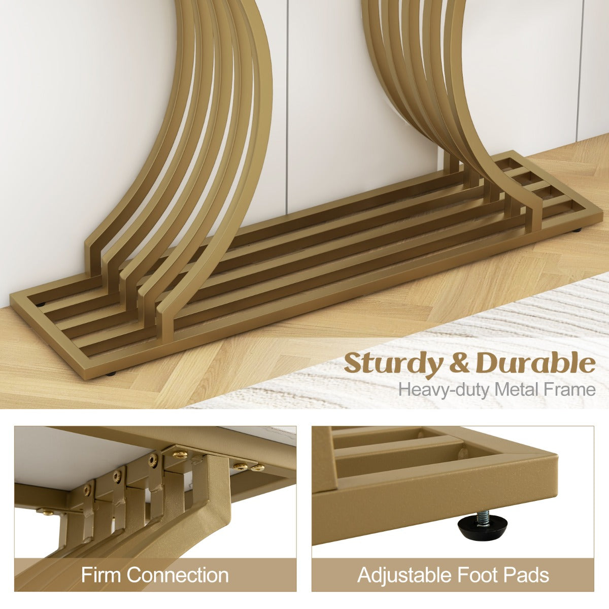 LIVSK Consoletafel - Wit Kunstmarmeren Blad - Gouden Metalen Poten - Waterdicht - 100 x 29,5 x 80,5 cm - Wit + Goud
