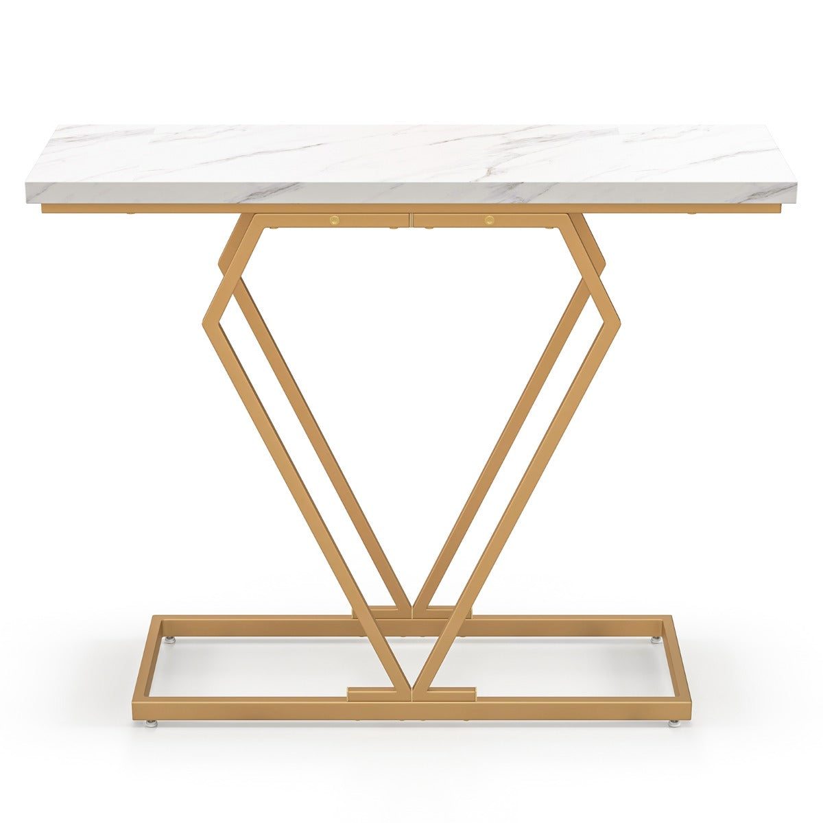 LIVSK Luxe Consoletafel - Imitatiemarmer met Geometrisch Gouden Frame - Waterbestendig - Eenvoudige Montage - 100 x 29,5 x 80 cm