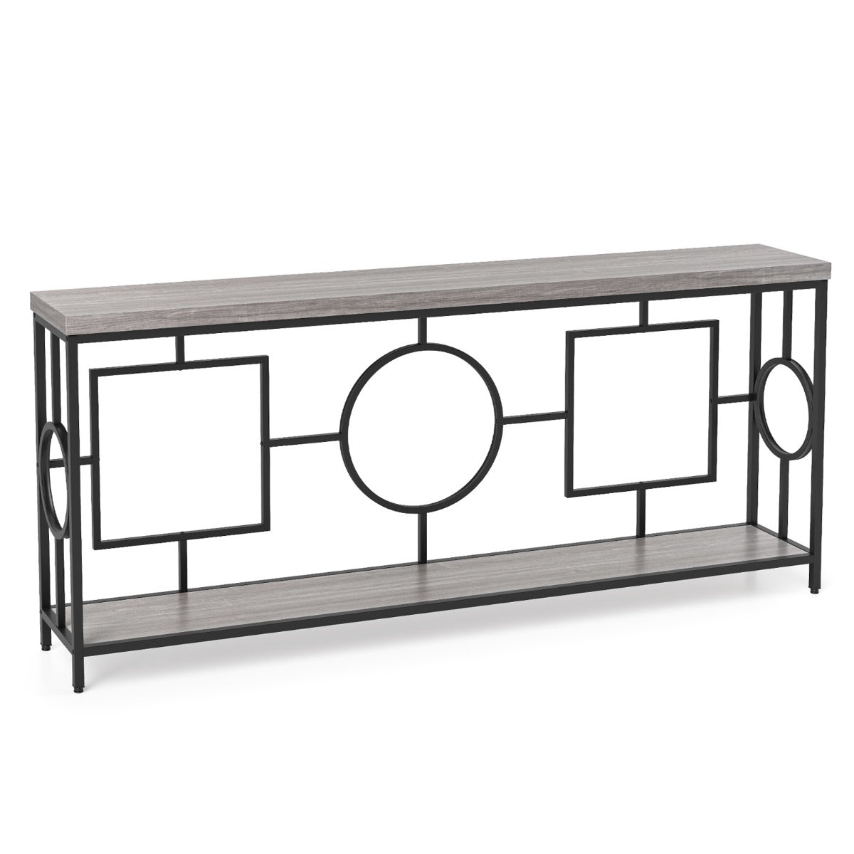 LIVSK Haltafel - Rustiek Bruin en Zwart - Geavanceerd Metaal - 2 Niveaus - Verstelbare Poten - Veilig voor Kinderen - 180 x 30 x
