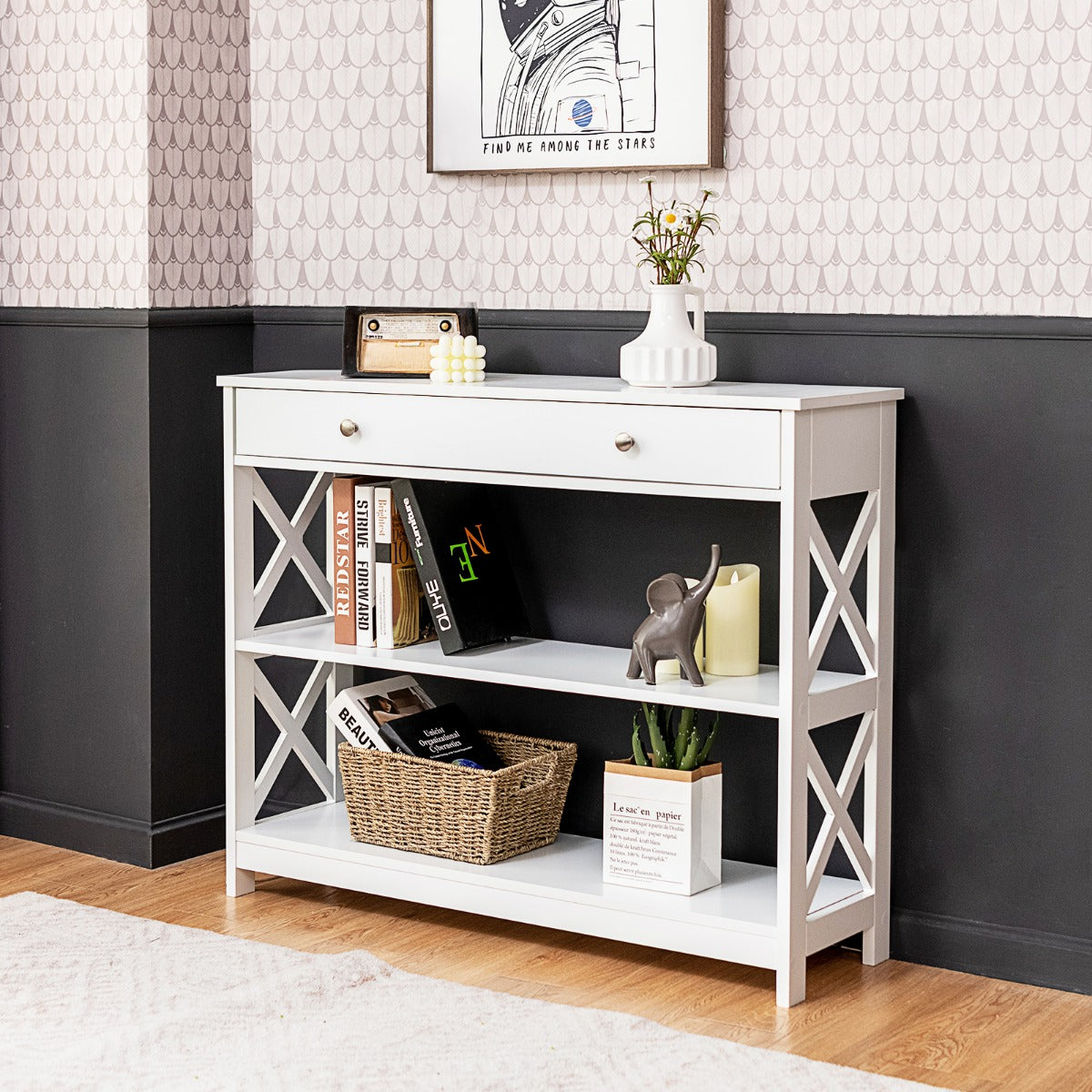 LIVSK Consoletafel met 3 Lagen - Ruime Opbergruimte - Stevige MDF Constructie - Multifunctioneel - 100 x 30 x 80 cm - Wit