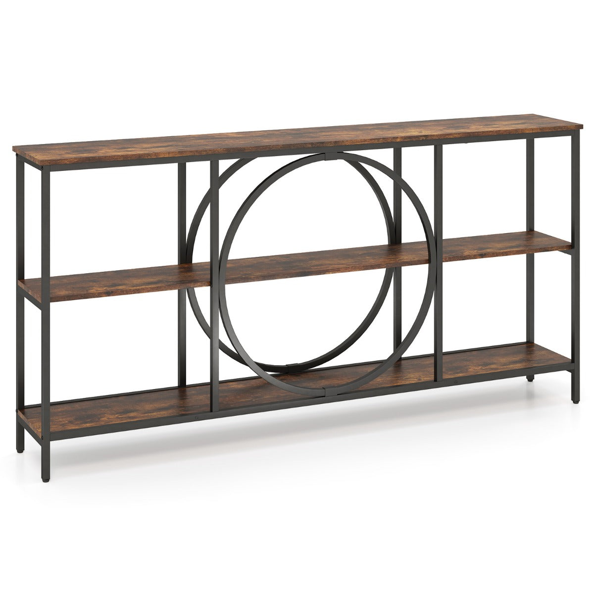 LIVSK Consoletafel - Slank Metalen Frame - 3 Laags - Kantelbeveiliging - Duurzaam en Elegant - 180 x 30 x 90 cm - Wit + Goud