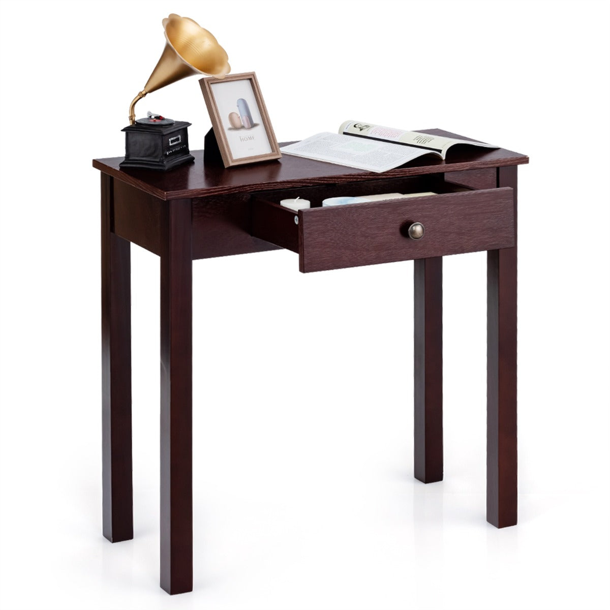 LIVSK Multifunctionele Consoletafel - Stevig Hout en MDF - Ruime Lade - Compact en Waterbestendig - 71 x 30 x 71 cm - Zwart/Bruin