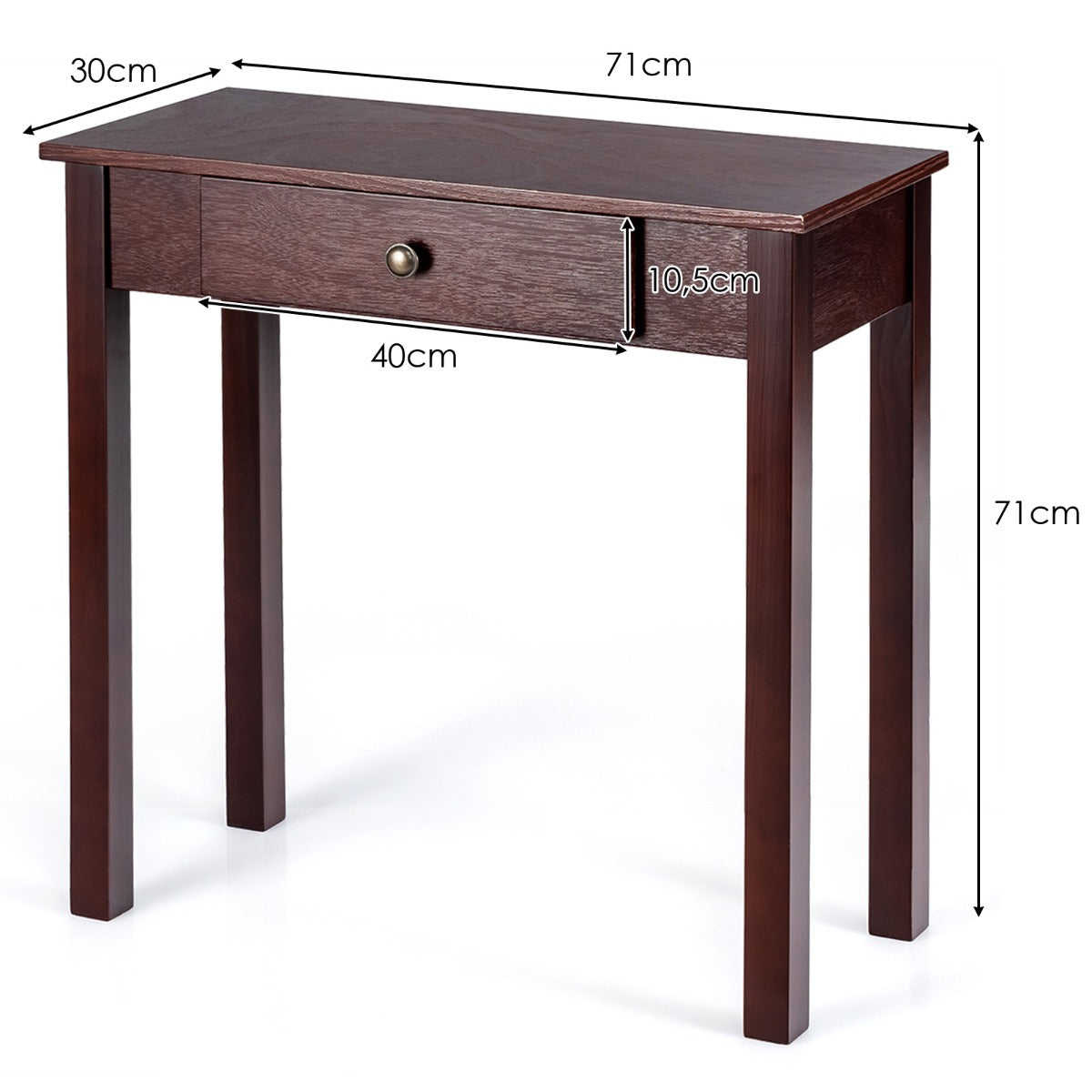 LIVSK Multifunctionele Consoletafel - Stevig Hout en MDF - Ruime Lade - Compact en Waterbestendig - 71 x 30 x 71 cm - Zwart/Bruin