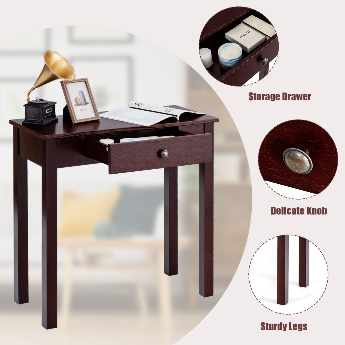 LIVSK Multifunctionele Consoletafel - Stevig Hout en MDF - Ruime Lade - Compact en Waterbestendig - 71 x 30 x 71 cm - Zwart/Bruin