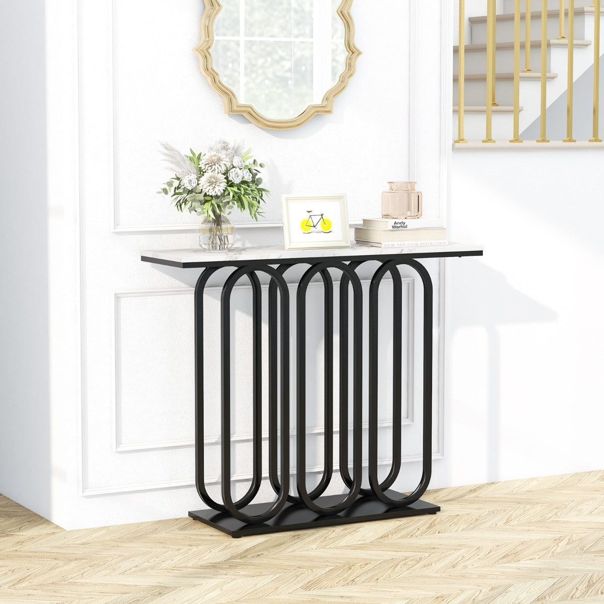LIVSK Consoletafel - Verstelbare Poten - Stevig MDF en Metaal - Anti-Tipkits - 100 x 30 x 80 cm - Wit/Zwart