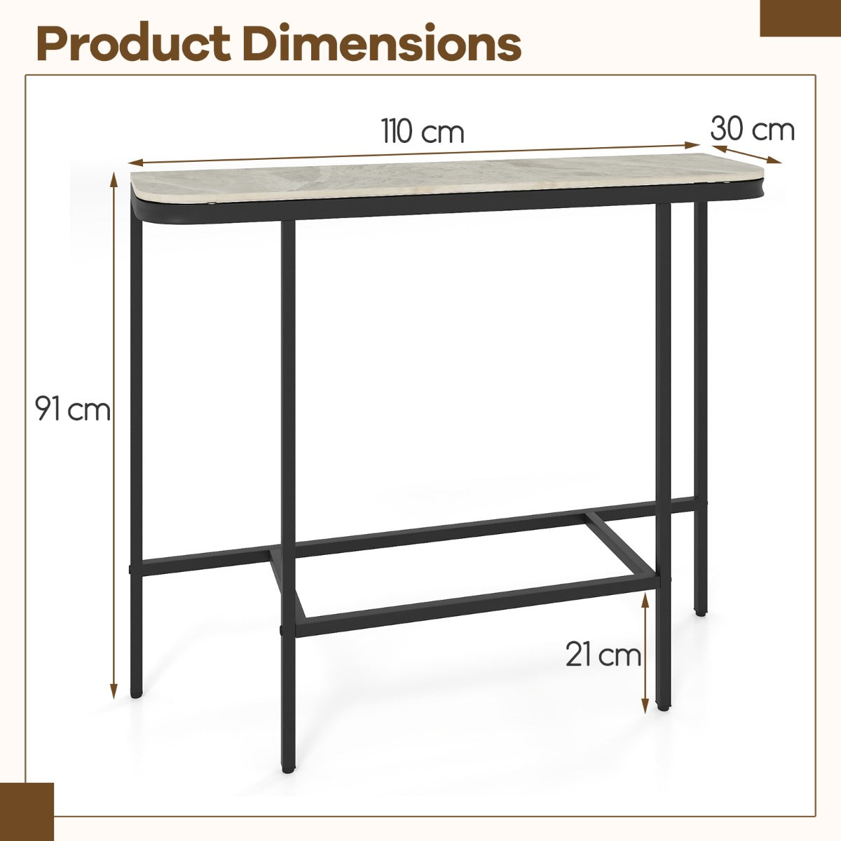 Livsk costway consoletafel voor in de hal moderne bijzettafel voor naast de bank met een blad van kunstmarmer en een metalen frame grijs 1 1