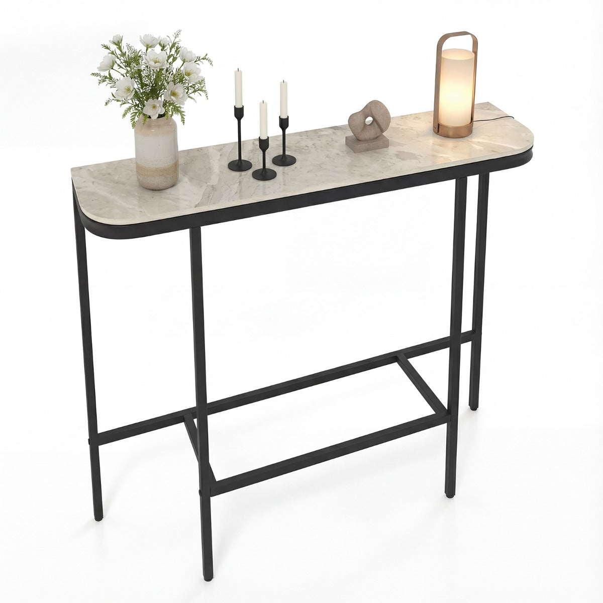 Livsk costway consoletafel voor in de hal moderne bijzettafel voor naast de bank met een blad van kunstmarmer en een metalen frame grijs
