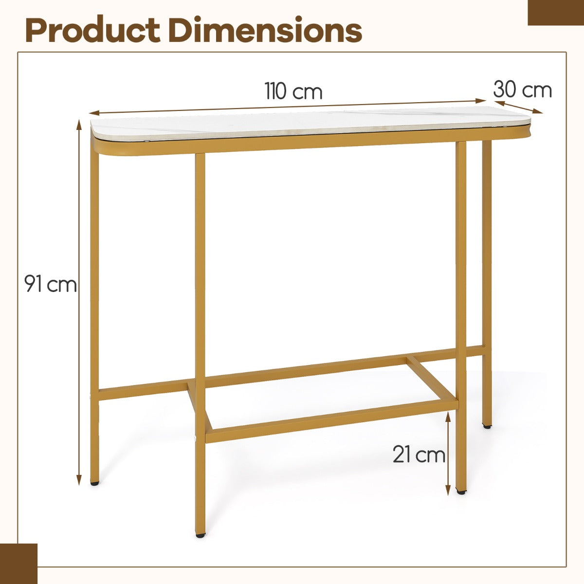 Livsk costway consoletafel voor in de hal moderne bijzettafel voor naast de bank met een blad van kunstmarmer en een metalen frame wit 2